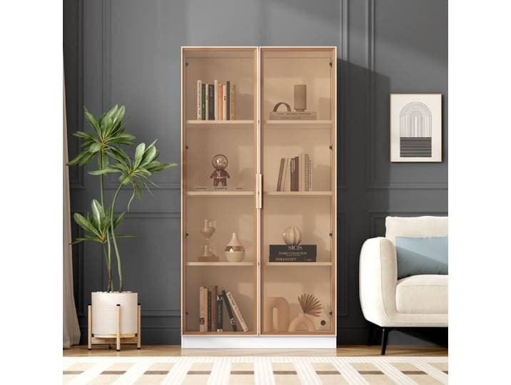 Feuille épaissie Nouvelle vitrine en verre blanc Premium sense avec éclairage LED 16 couleurs étagères amovibles à deux portes 8