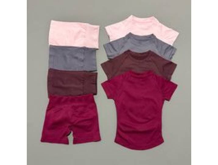 2 stuks HISTELLO sportsets naadloze yoga-top met korte mouwen, fitnessset, dames workout, hardloopsportshorts, gympak