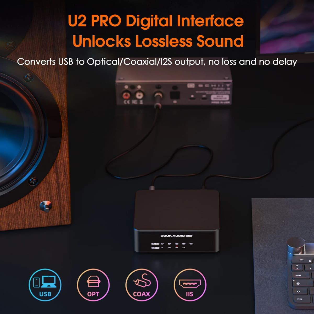 Douk Audio U2 PRO XMOS XU316 USB Digital Interface DDC Mini S/PDIF Converter DSD512 for Phone/PS5 (Upgrade Version)