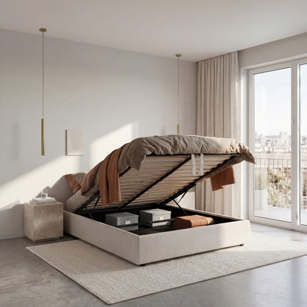 Klast Home Cama abatible 150 tapizada beige 204 x 159 cm