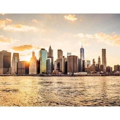 Fototapete LIVING WALLS "New York City Manhattan Skyline", schwarz (schwarz grau weiß), B:3,36m L:2,6m, Vlies, Tapeten, Manhattan Tapete Skyline Fototapete Kinderzimmer Tapeten Design Optik