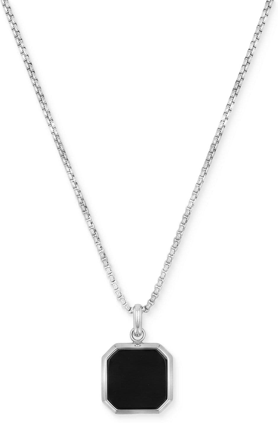 Kette mit Anhänger TOM TAILOR, schwarz (edelstahlfarben, schwarz), Halsketten, Herren, Edelstahl, L: 60 B: 1,7mm, mit Achat, B:1,7mm