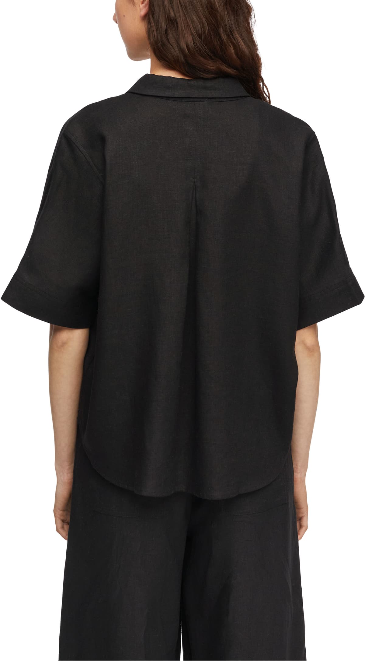 Hemdbluse COMMA, Damen, Gr. 46, schwarz, Web, Obermaterial: 55% Leinen, 45% Lyocell, unifarben, lässig geschnitten hüftbedeckend, Rundhals, abgesteppte Kante, Blusen Hemdbluse, aus einem Leinenmix schwarz 46