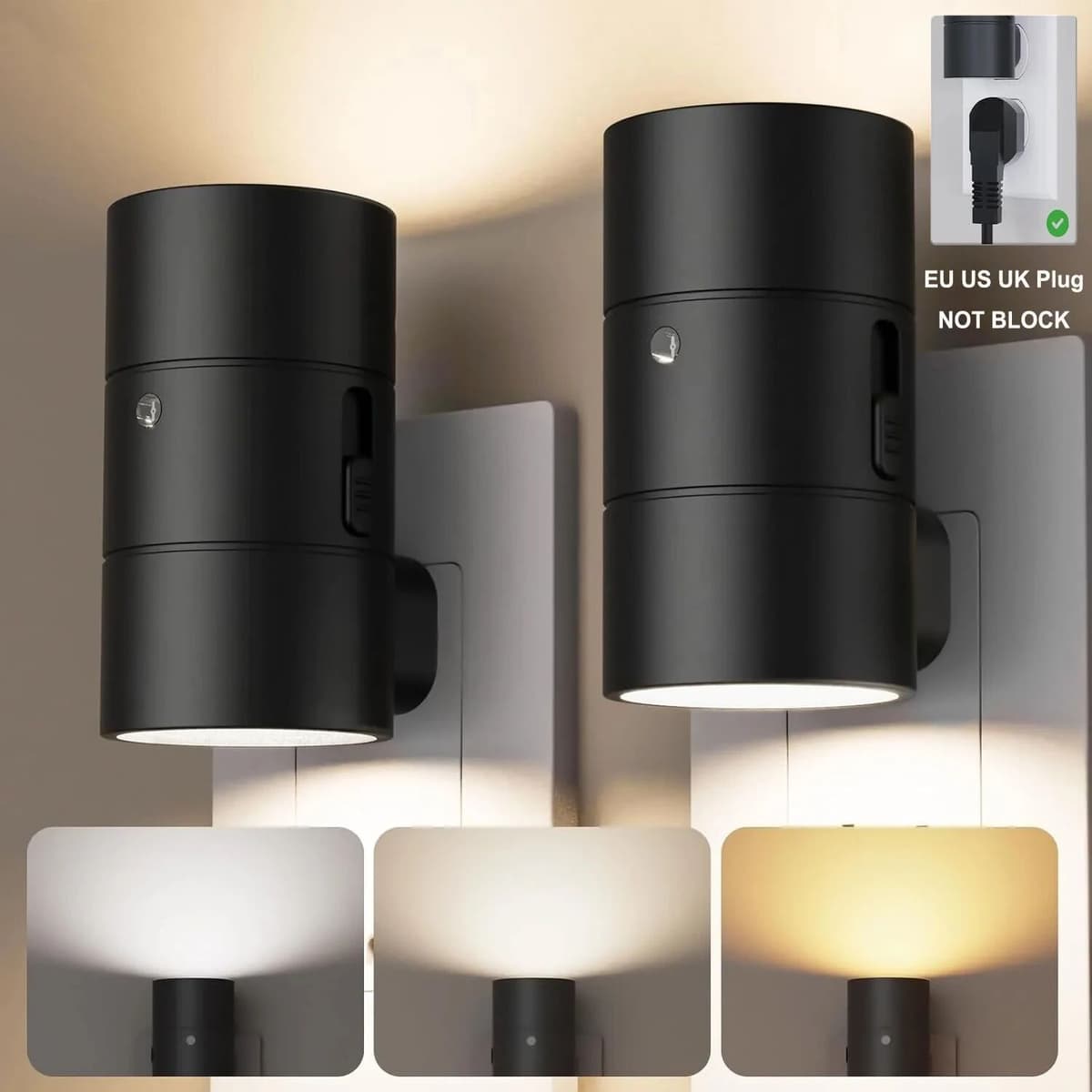 SKYSHADOW Night Light Plug Into Wall EU US UK Plug In Night Lamp With Dusk to Dawn LED Light Sensor 3 Colors Dimmable For Bedroom