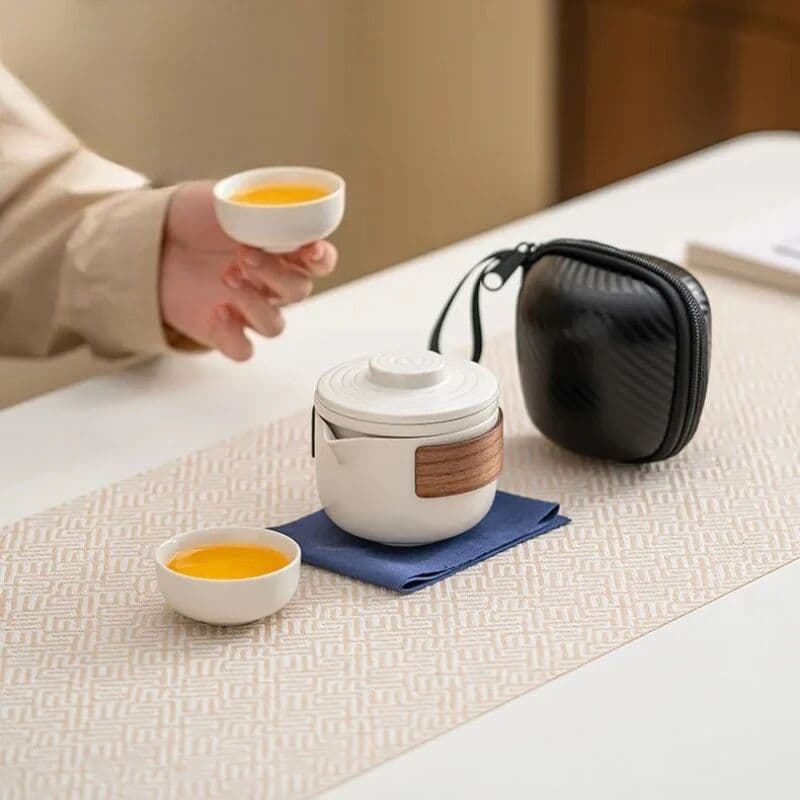 NONE 4 Piece Set of Portable Teacup Set Travel Set Ceramic Kung Fu Tea Set Outdoor Camping One Teapot and Two Cups of Gifts