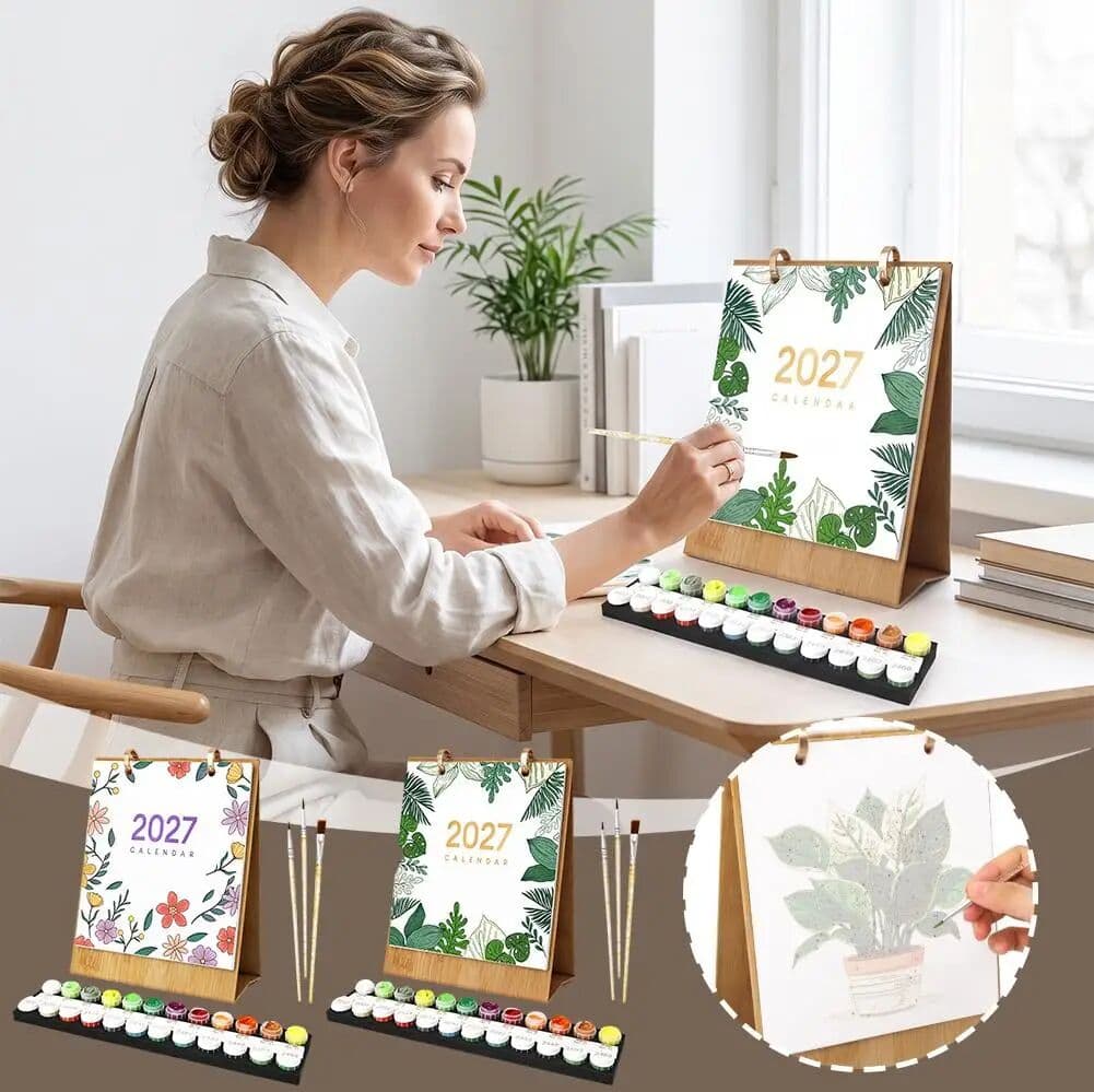 NONE DIY Paint Desk Calendar 2027  Creative Decor Desktop Ornament Pattern Standing Flip Calendar Warm Life Hand Drawn Calendar