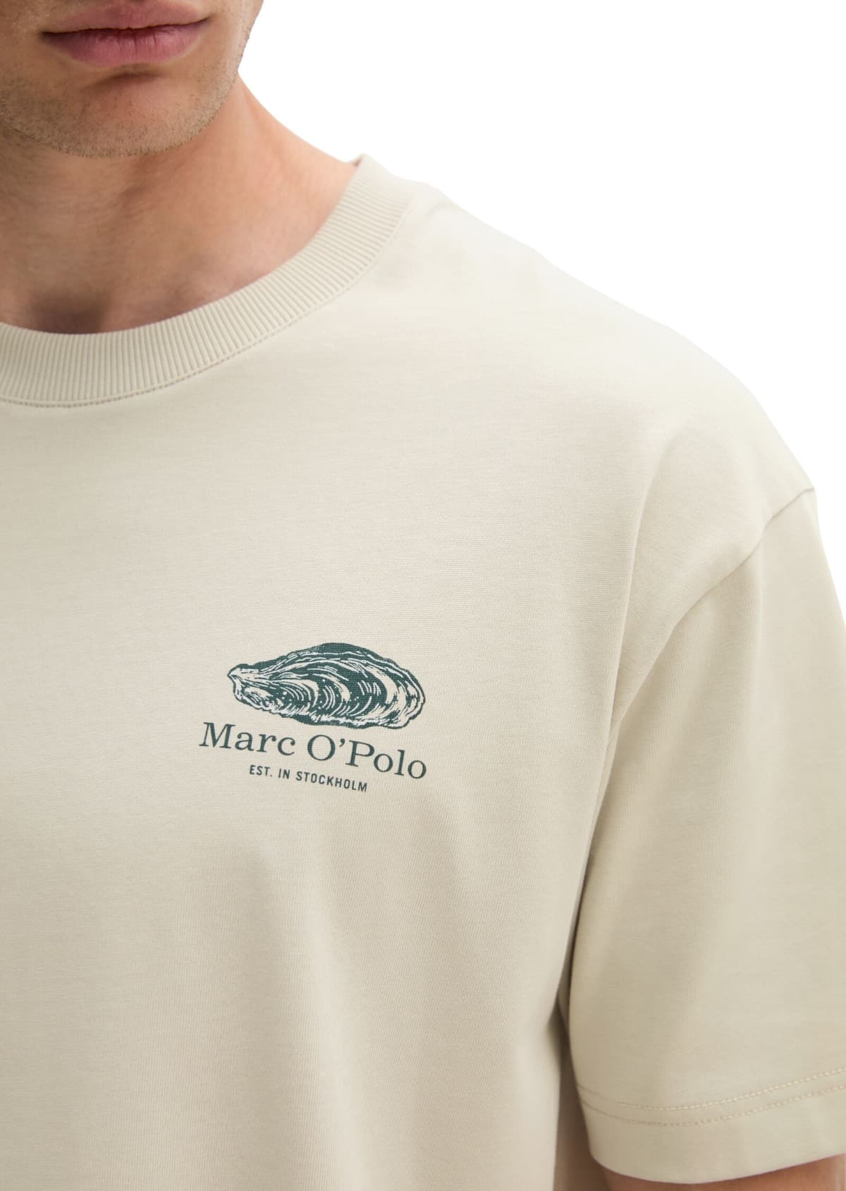Marc O' Polo T-Shirt MARC O'POLO, Herren, Gr. S, grau kit, Jersey, Obermaterial: 100% Baumwolle, loose fit normal, Rundhals, Shirts T-Shirt, loose mit maritinem Rückenprint grau kit S