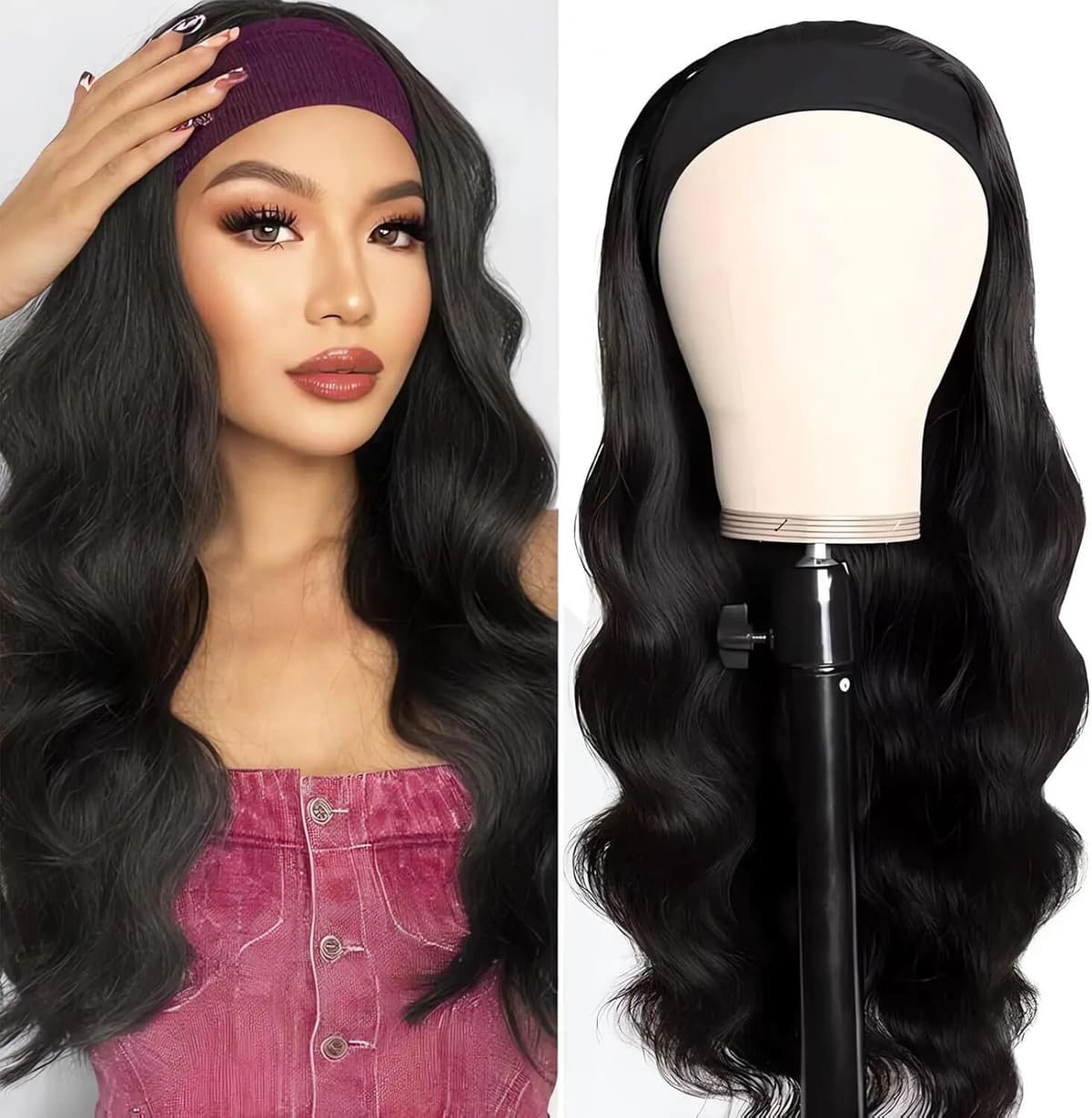 Yavida ﻿ Body Wave Headband Wigs Human Hair Machine Made 180% Density for Women Body Wave Wig Headband Human Hair Indian Natural Color