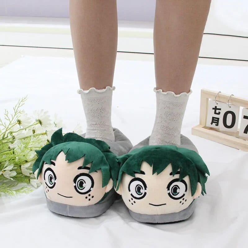 Bandai In stock Anime Plush Cotton Slippers Cosplay My Hero Academia Midoriya Izuku Figure Cartoon Winter Warm Shoes Christmas Gifts