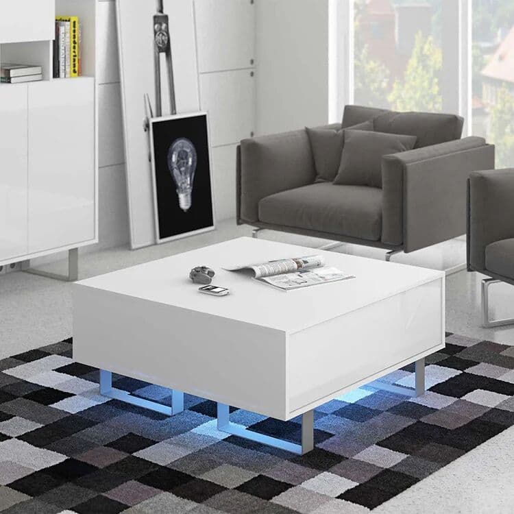 garneroarredamenti Tavolino da salotto moderno 85x85cm bianco opaco e lucido Milo