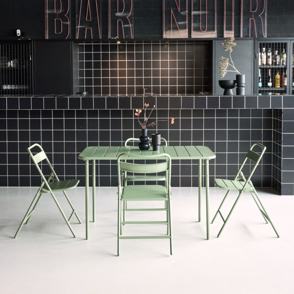 sweeek Set mesa de jardín bistró de acero con 4 sillas plegables, 120cm,