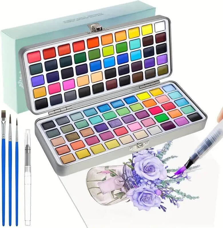 NONE Deluxe 50/100/168-Color Watercolor Paint Set with Brushes & Pencils - Washable, Vibrant Art Supplies for Adults
