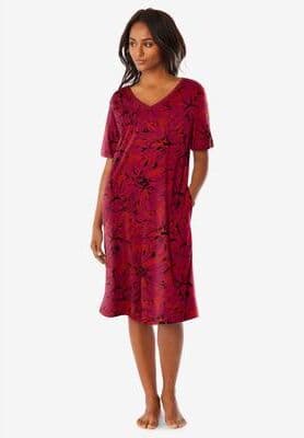 Plus Size Women's V-Neck Short Sleeve Short T-Shirt Lounger by Dreams & Co. in Red Floral (Size 3X)