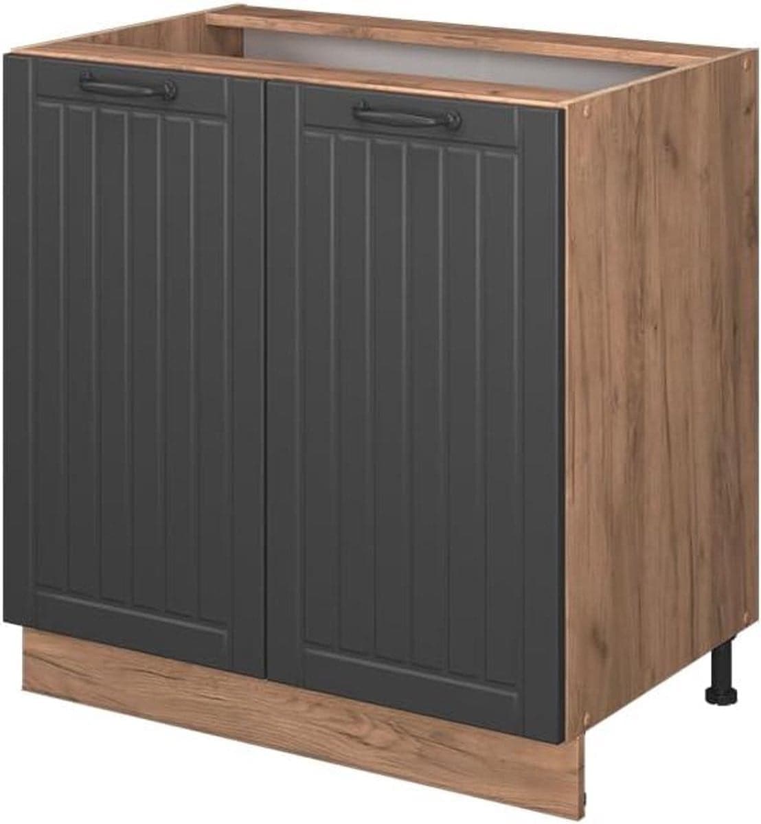 Keukenonderkast Module in Donkergrijs met Soft-close Scharnieren en Wood-effect Afwerking, Breedte: 80 cm