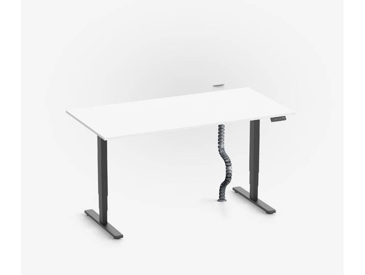 FOKUS Schreibtisch + Steckleistenhalter + Kabelschlange Schwarz Weiß 140x80