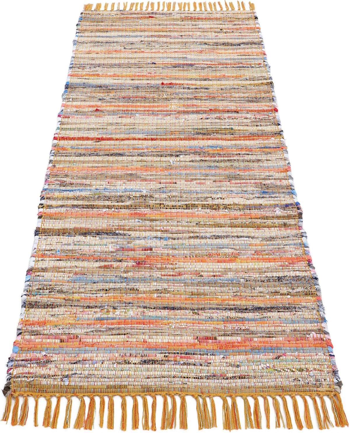 Teppich CARPETFINE "Kelim Chindi, Wendeteppich", gelb, B:80cm H:6mm L:300cm, Baumwolle, Polyester, Teppiche, Teppich, handgewebt, Fleckerlteppich mit Fransen, auch vielen in Läufergrössen gelb B : 80cm 1 Stk., 6mm, L: 300cm