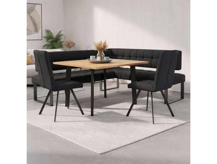 Eckbankgruppe HOME AFFAIRE Mia Essecke, Sitzgruppe, Eckbankgruppe, Küchenbankgruppe , schwarz (dunkelgrau, dunkelgrau, schwarz), B:207cm H:61cm T:167cm, Holzwerkstoff, Massivholz, Metall, Polyester, Sitzmöbel-Sets, Eckbankgruppe, Eckbank mit Wellenfederung; Tisch in Eiche massiv