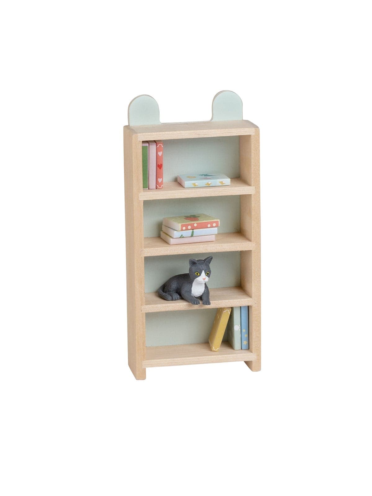 Micki Lundby Bücherregal aus Holz mit 10 verschiedenen Büchern & Katze.