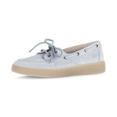 Bootsschuh GABOR, Damen, Gr. 37, Leder, blau (hellblau), Veloursleder, Schuhe Bootsschuh, Plateau, Schnürschuh, Halbschuh mit modischen Durchzügen