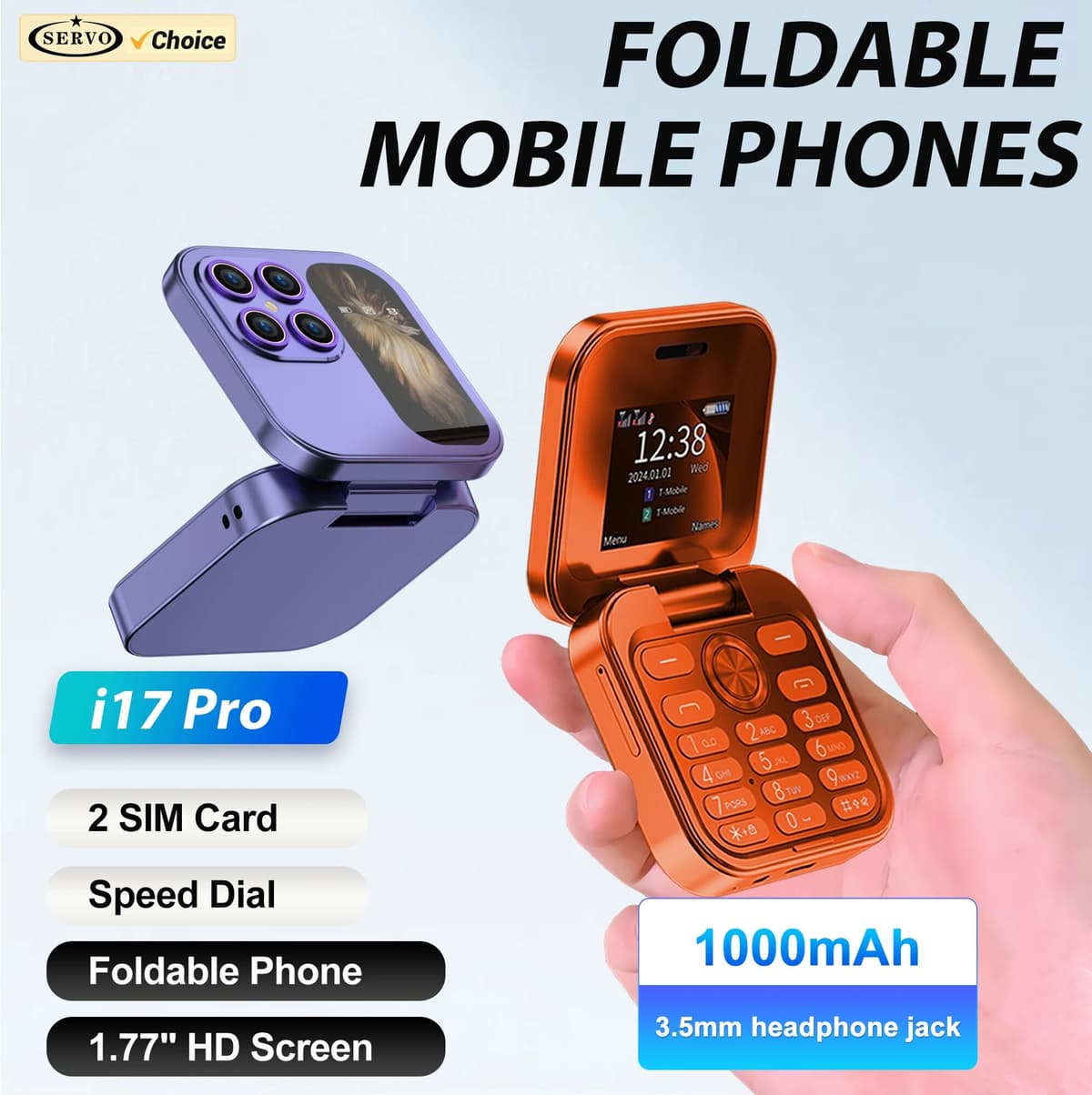 SERVO I17 Pro 2G GSM Mini Flip Mobile Phone Dual SIM 1.77-inch Screen Speed Dial FM Radio Blacklist Small Fold Cellphones