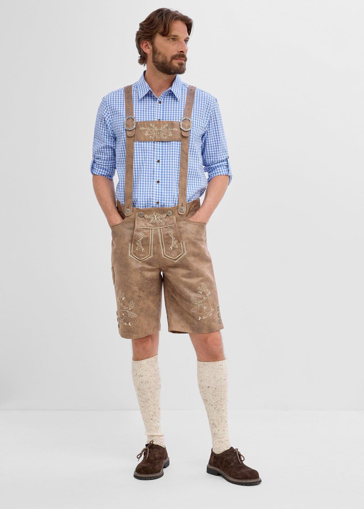 bonprix Trachtenhose aus Lederimitat, braun, Gr.54, Traditionelle Trachtenhose in Lederoptik