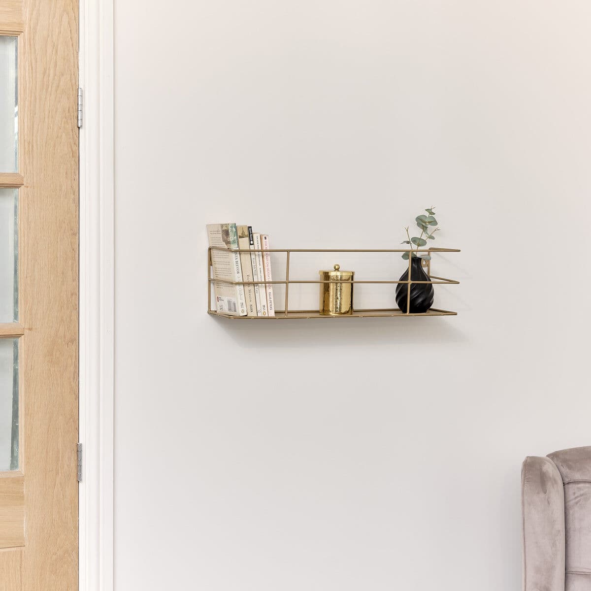Gold Metal Wire Wall Shelf - 56cm Metal