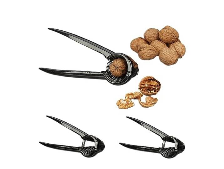 Relaxdays Casse-Noix en Lot de 3\, ouvre-Noix\, amandes\, Noir HxlxP: 6 x 18\,5 x 7\,5 cm\, métal\, pour les amoureux de noix