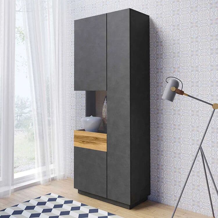 garneroarredamenti Vetrinetta 80x207h cm 2 ante sinistra moderna antracite rovere Bahama