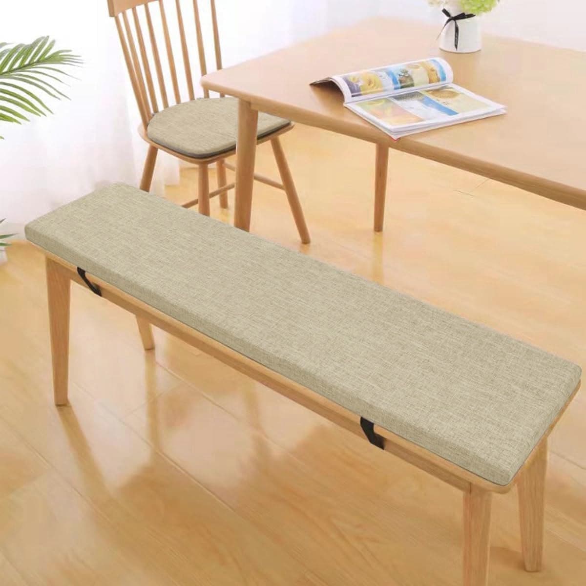 Wasbaar dik zitkussen voor banken en stoelen - Beige - B/D/H: 180 x 35 x 3 cm