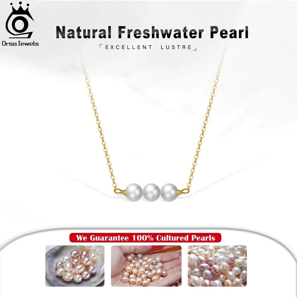 ORSA JEWELS Handmade 925 Sterling Silver Pearl Necklace with 3 Pieces 6mm Real Natural Baroque Pearl for Women Jewelry GPN20