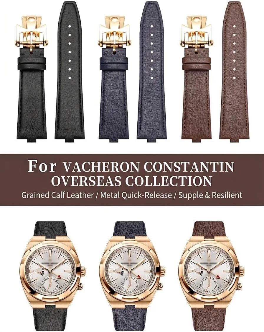 NONE Hand-Made  Genuine Cowhide Leather Watch Strap For Vacheron Constantin Overseas 4500V 5500V 7900V 24×7mm Watch Band