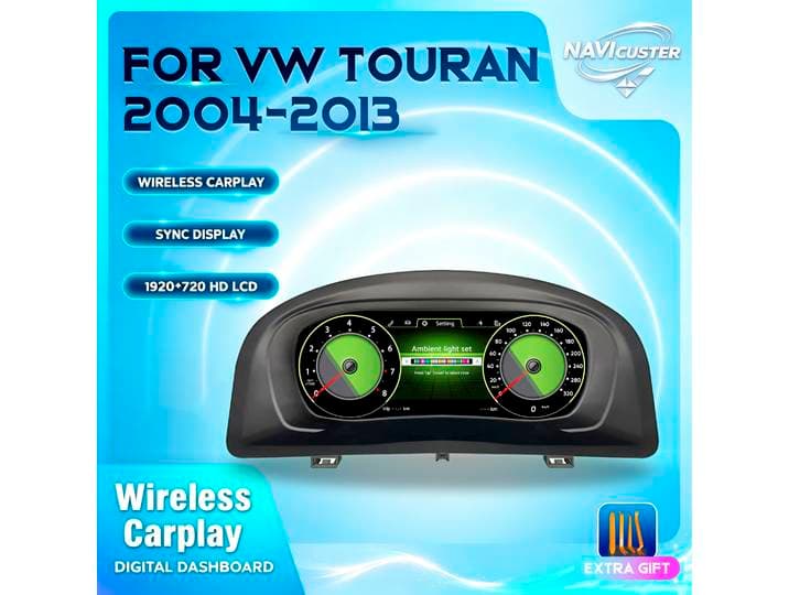 Tableau de bord Navicluster 10,25'' pour Volkswagen Touran 2004-2013, écran numérique, prise en charge de Carplay, panneau HDMI, compteur de vitesse LCD, cockpit virtuel