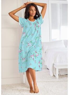 Plus Size Women's Short Pintuck Knit Gown by Only Necessities in Green Floral (Size 3X)