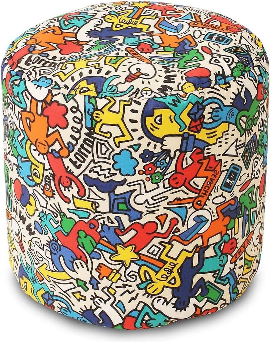 Veelzijdige Puff CILINDRO poef met polystyreen kralen, waterdichte en vuilafstotende stof, B/D/H: 43 x 42 cm