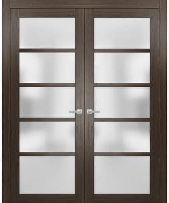SARTODOORS Quadro 4002 Chocolate Ash MDF Interior Double Doors with Frosted Glass