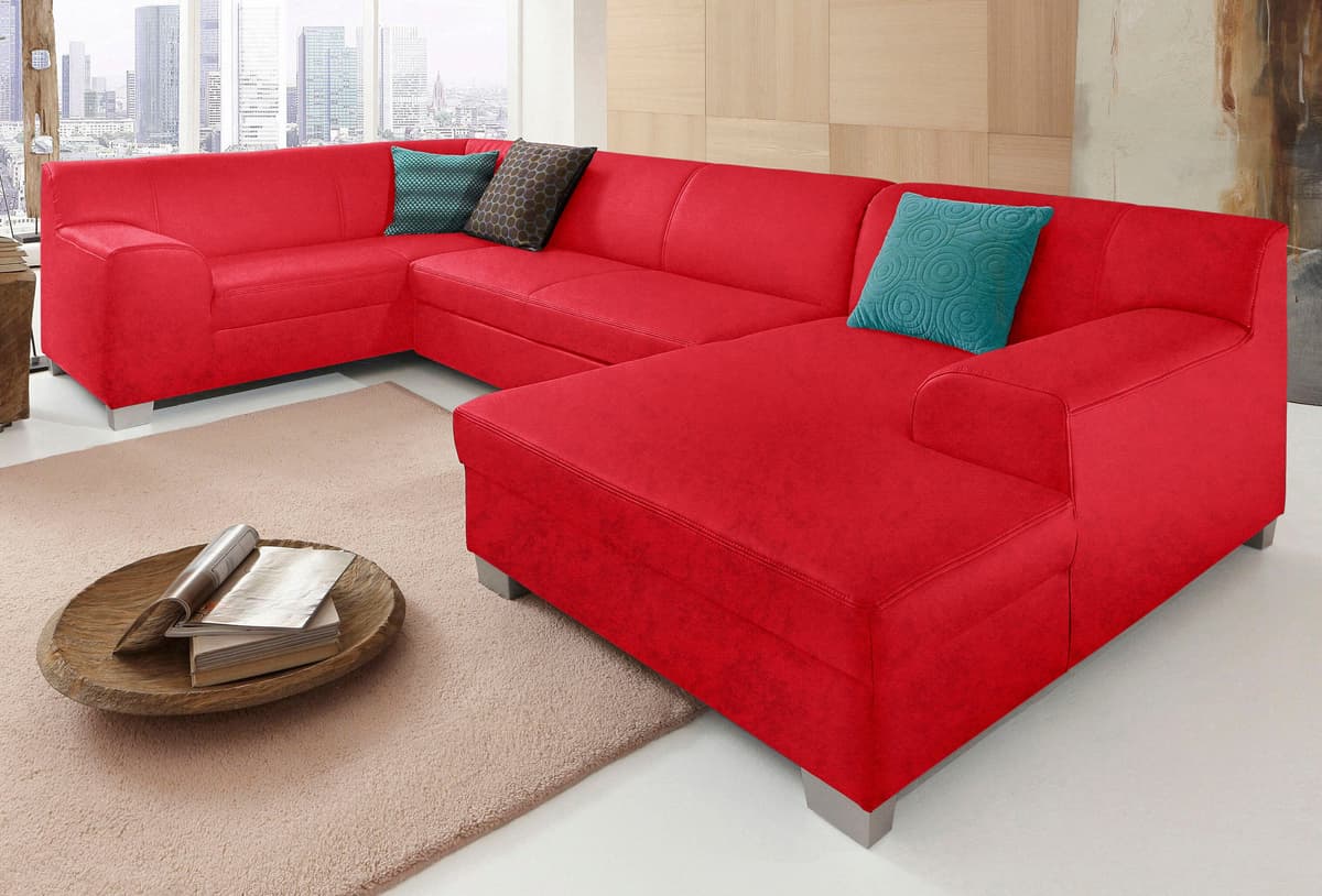 Wohnlandschaft DOMO COLLECTION "Amando in vielen Bezugsvarianten, Breite 332cm, komfortabel, U-Form", rot, B:332cm H:74cm T:182cm, PRIMABELLE-Microfaser aus 100% Polyester;SOFTLUX-Kunstleder;Strukturstoff aus 90% Polyester und 10% Polyacryl;NaturLEDER - e