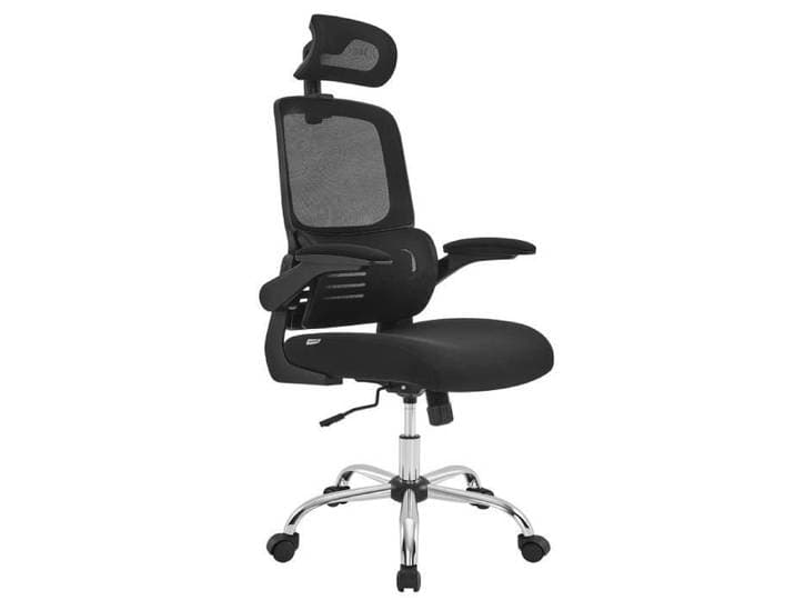 Chaise de Bureau Accoudoirs Pliables avec Soutien Lombaire et Appui-tête Réglable Mécanisme d'Inclinaison Noir d'Encre