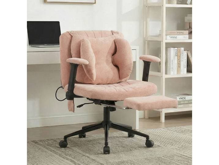 MEULVA Fauteuil de bureau pivotante rose hauteur réglable repose-pieds accoudoirs et roulettes
