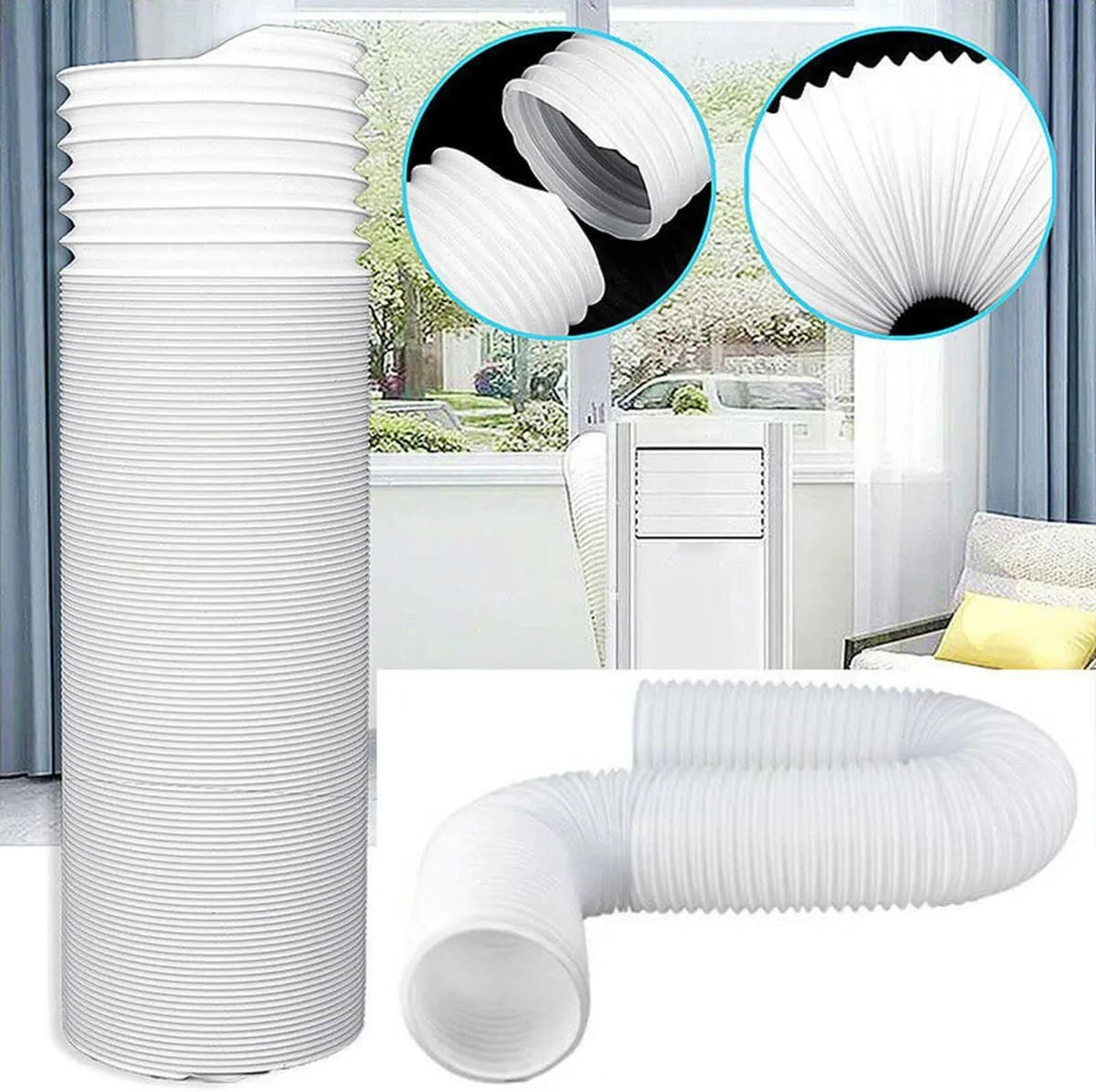 NONE Portable Air Conditioner Hose 13cm Flexible Exhaust Duct 150cm AC Vent Pipe Replacement Kit Extendable Trolley Cooling Heating