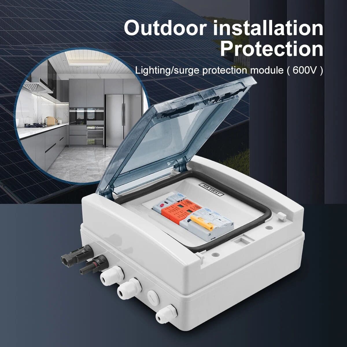 TOMZN Solar Photovoltaic PV Combiner Box With Lightning Protection 1 Input 1 Output DC 600V Fuse MCB SPD Waterproof Box IP65