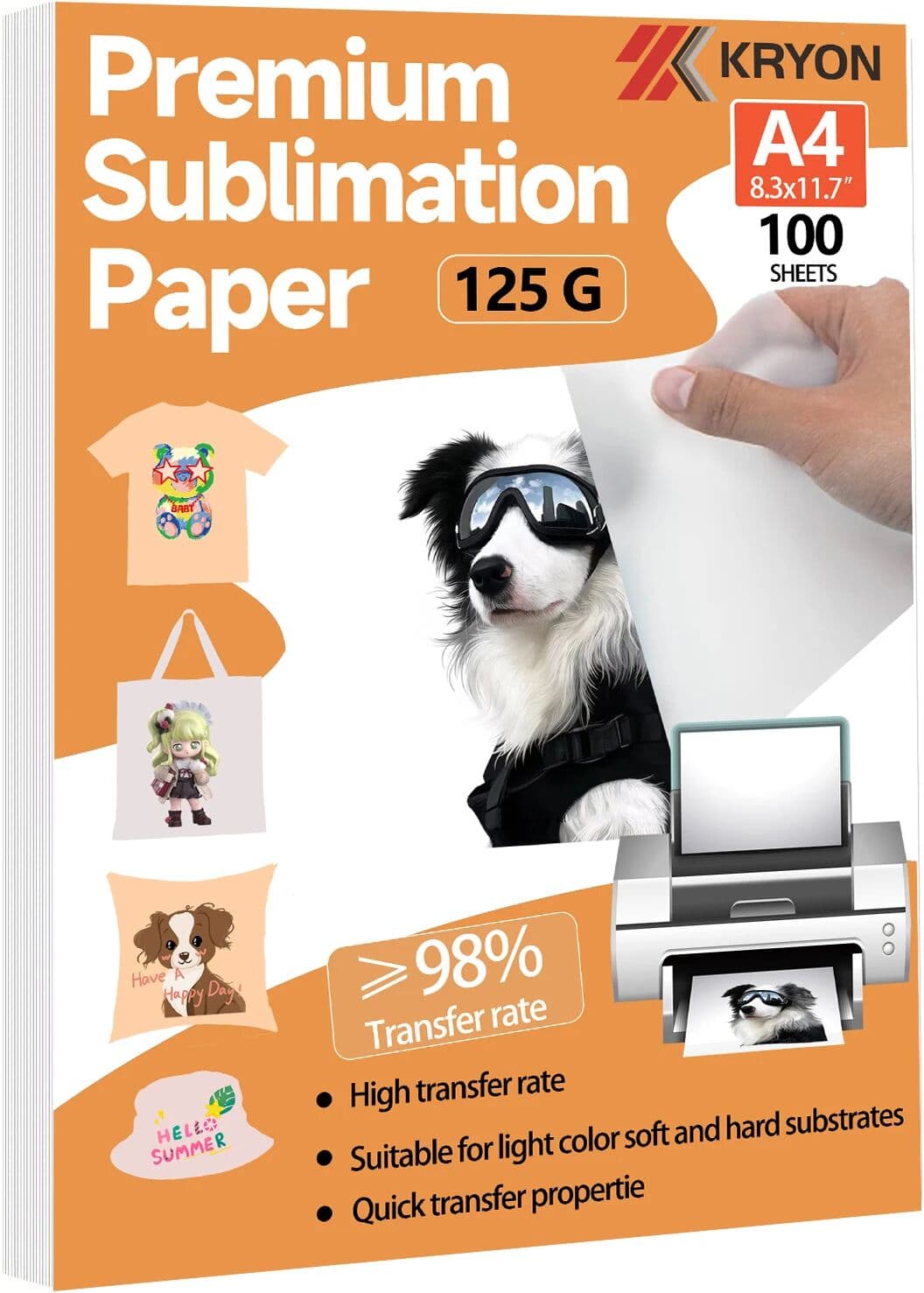 NONE 100 Sheets 125G A4 Size 8.3x11.7 Inch Sublimation Paper Heat Transfer Paper Compatible with Inkjet Printer