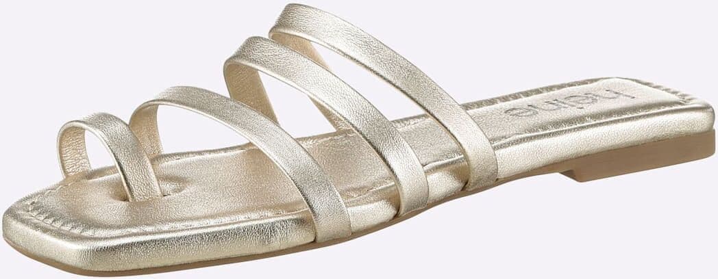 Pantolette HEINE, Damen, Gr. 41, gold (hellgoldfarben), Leder, Schuhe Pantolette hellgoldfarben 41