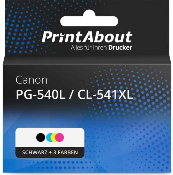 PrintAbout Druckerpatrone kompatibel mit Canon PG-540L / CL-541XL - Schwarz + 3 Farben - Hohe Kapazität - Multipack