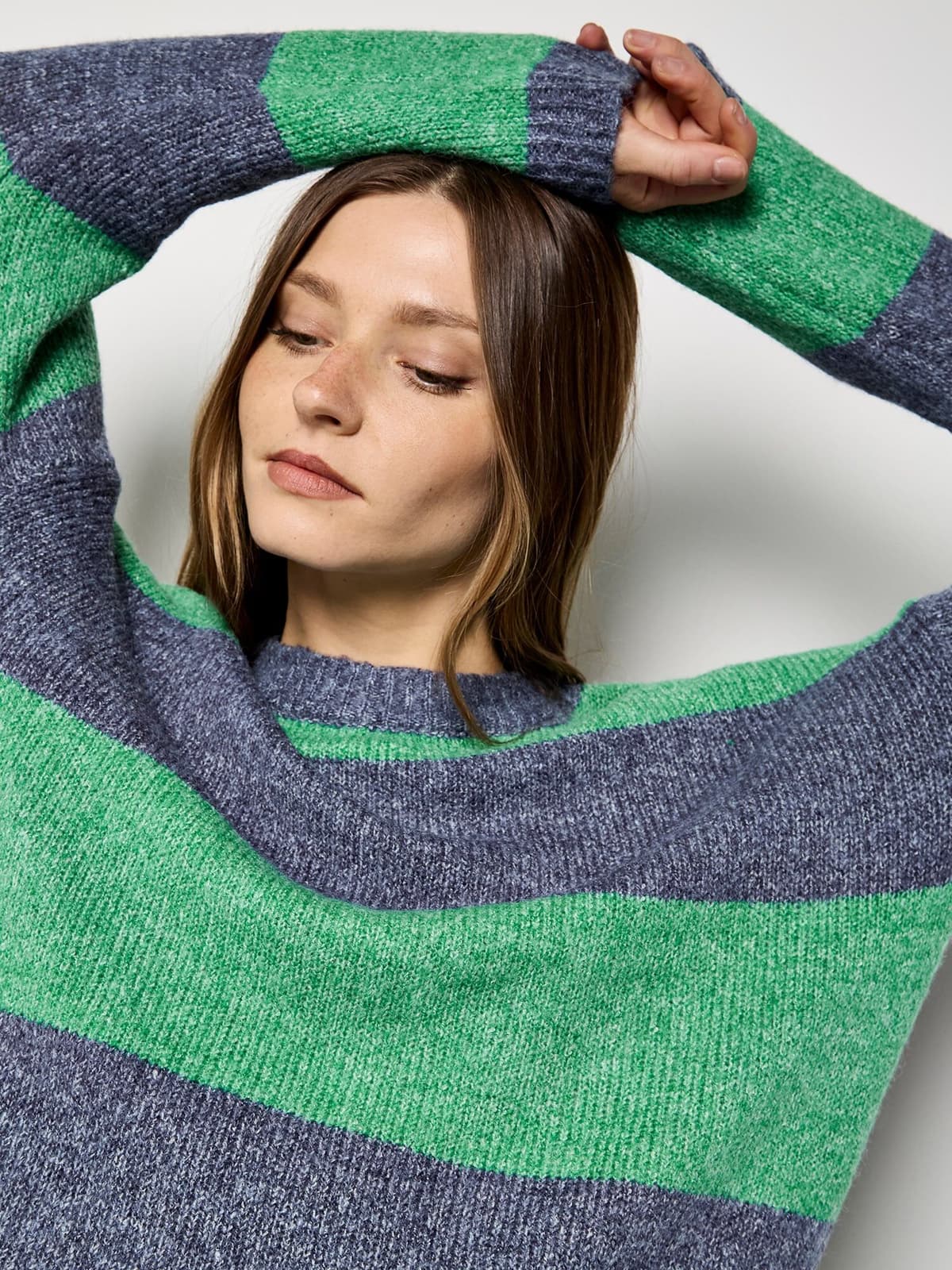 Streifenpullover APRICOT "Oversized Pullover", Damen, Gr. S (36), grün (navy), Pullover Streifenpullover, mit Blockstreifen