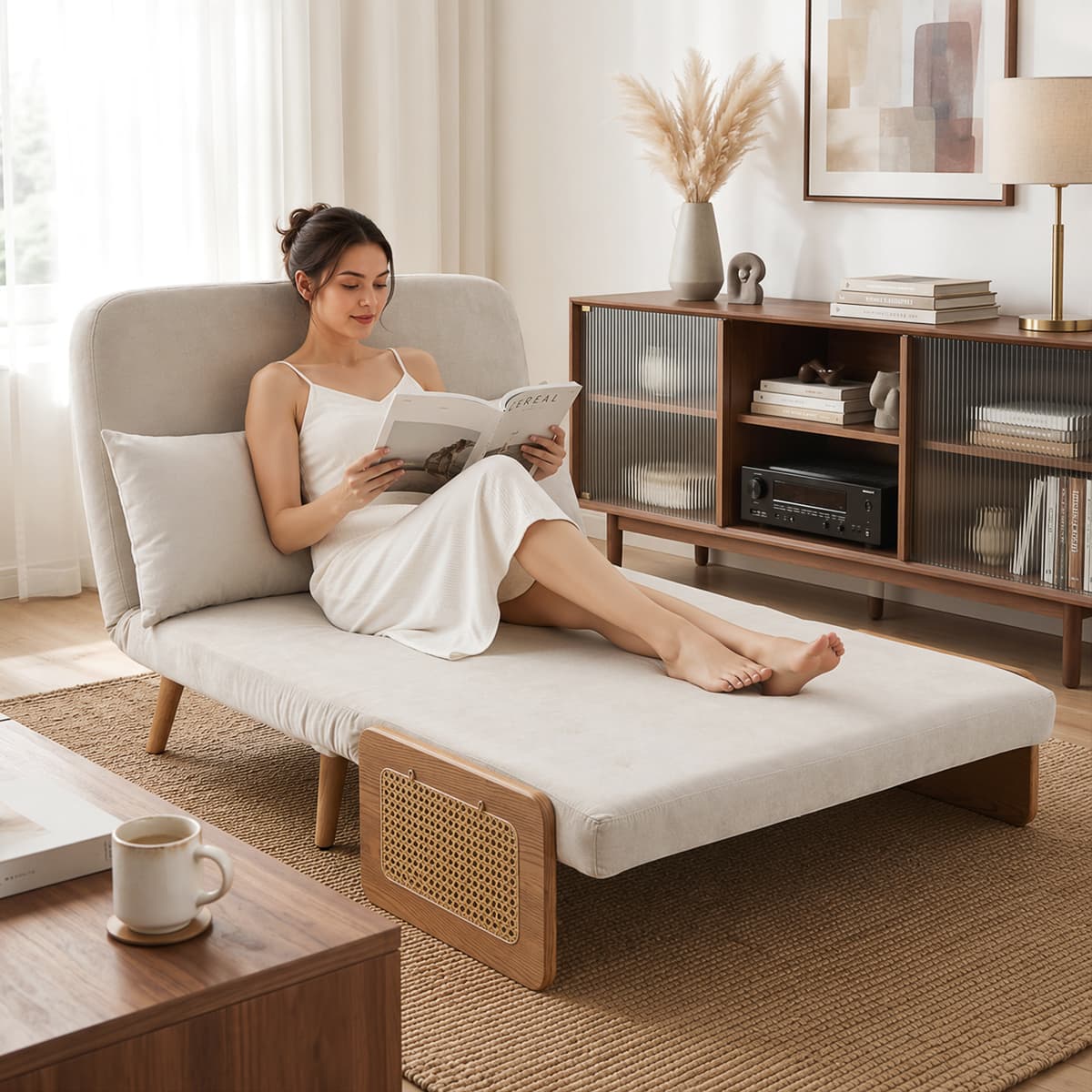 Homcom Divano letto 2 posti 3 in 1 in ciniglia con 2 cuscini, 103 cm, crema   Aosom Italy
