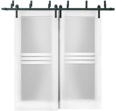 VDomDoors SARTODOORS Mela 7222 White MDF Barn Bypass Doors with Frosted Glass