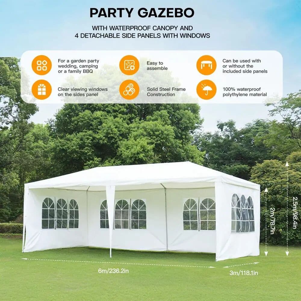 NONE Outdoor Tent 20x10 PE Garden Gazebo Marquee Canopy Party Wedding Tent Marquee With Sidewalls 6X3m White