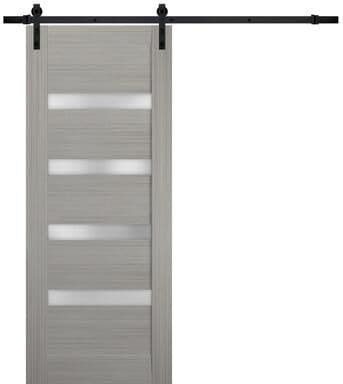 SARTODOORS Quadro 4113 Black Matte MDF Sliding Barn Door with Frosted Glass