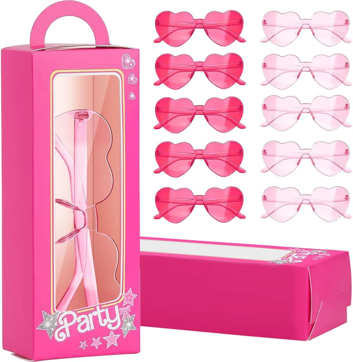NONE 24pcs  Pink Princess Gift Boxes Set bulk Pink Doll Gift Boxes Goodie Bag Heart Shaped Sunglasses for Birthday Party Supplies