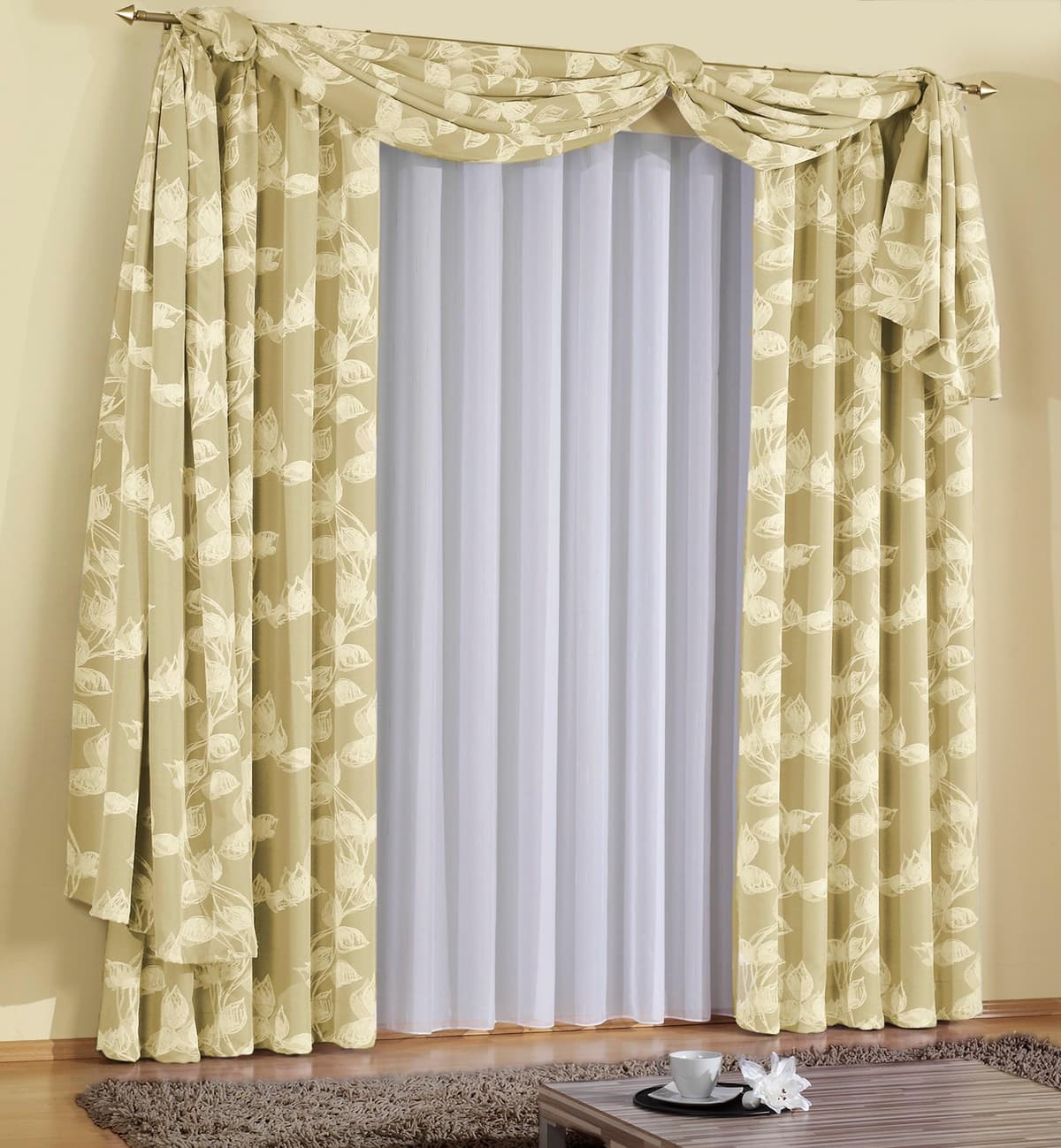 Vorhang WIRTH "Angie" Gr. 2, beige (creme), B:135cm H:175cm, Polyester, Gardinen, Vorhang creme 175cm, Kräuselband, 135cm